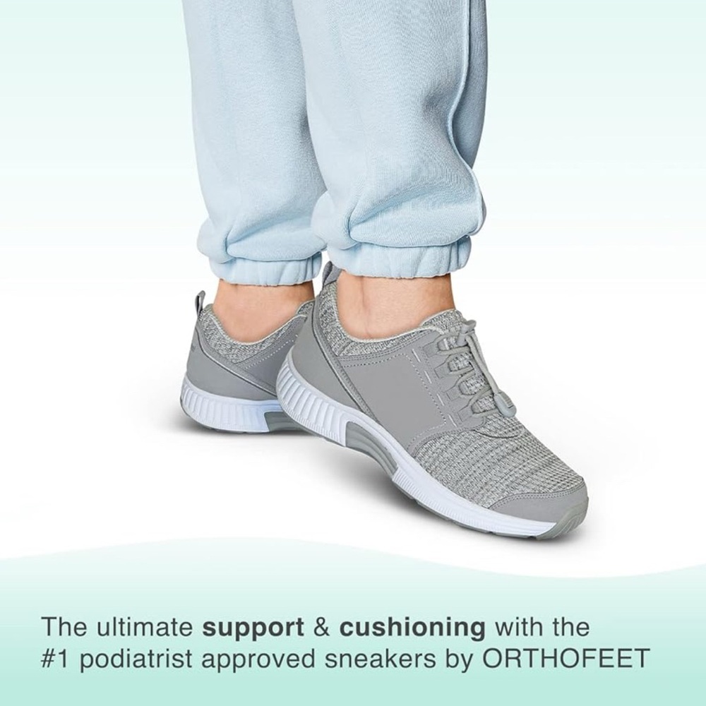 Orthofeet Plantar Fasciitis Women's Stylish Gray Sneakers,Size 9.5 wide